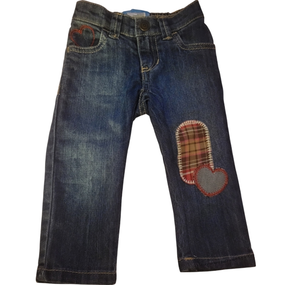 Old Navy Skinny Blue‎ Jeans Patches, Elastic Waist, Size 12-18 Months